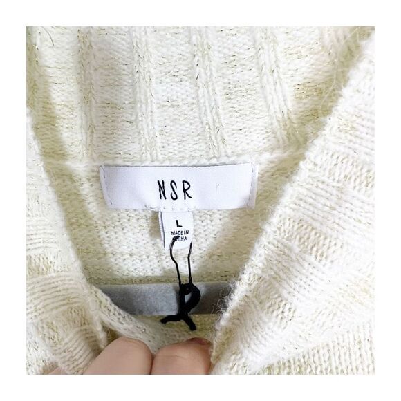 NSR Mock Neck Sweater Large Long Sleeve Cream Gold Sparkle Thread CT10514 New - Picture 6 of 8